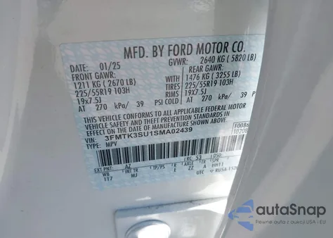 2025 Ford Mustang Mach-E Premium z USA, uszkodzony, nr VIN 3FMTK3SU1SMA02439